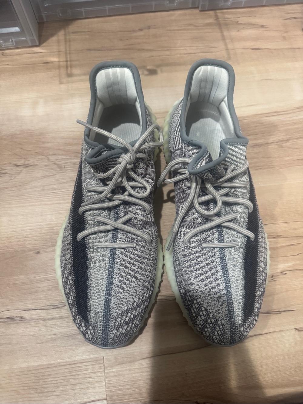 Gray Knit Slip-On Sneakers with Black Stripe